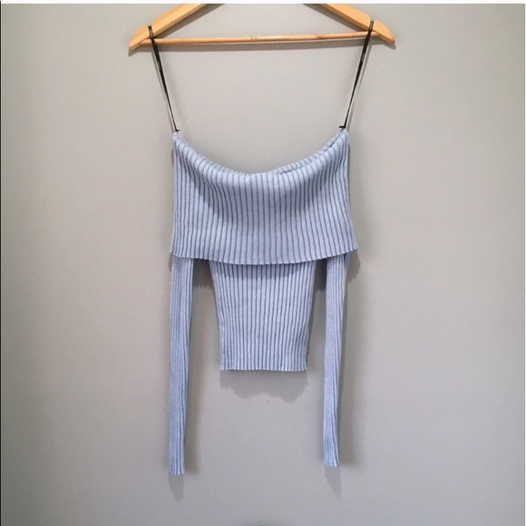 Pastel Blue Off-Shoulder Cowl Neck Sweater F21 - Picture 2 of 3